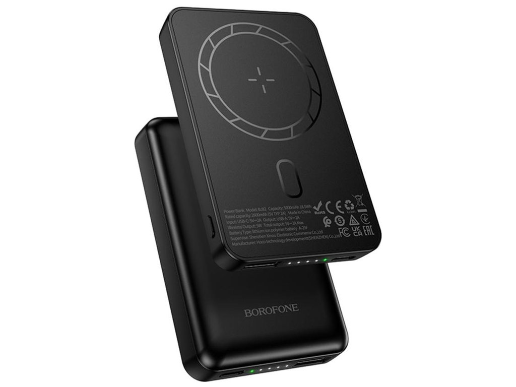 Power Bank Borofone BJ82 Dawn, магнітний, бездротова зарядка, 5000mAh, Type-C, ABS+PC, колір чорний