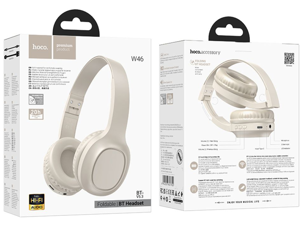 Блютуз стерео гарнитура Hoco W46, Цвет Белый