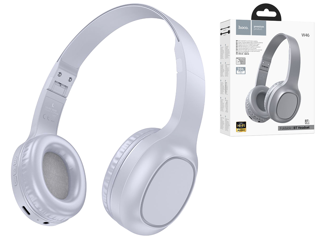 Блютуз стерео гарнитура Hoco W46, Цвет Серый