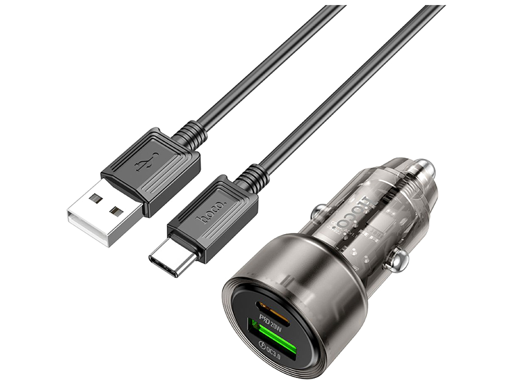 Авто Зарядное Устройство Hoco Z52 Spacious PD38W+QC3.0 Type-C, Цвет Прозрачно-черный