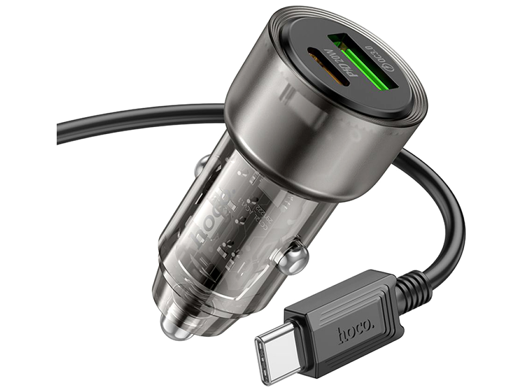 Авто Зарядное Устройство Hoco Z52 Spacious PD38W+QC3.0 Type-C, Цвет Прозрачно-черный