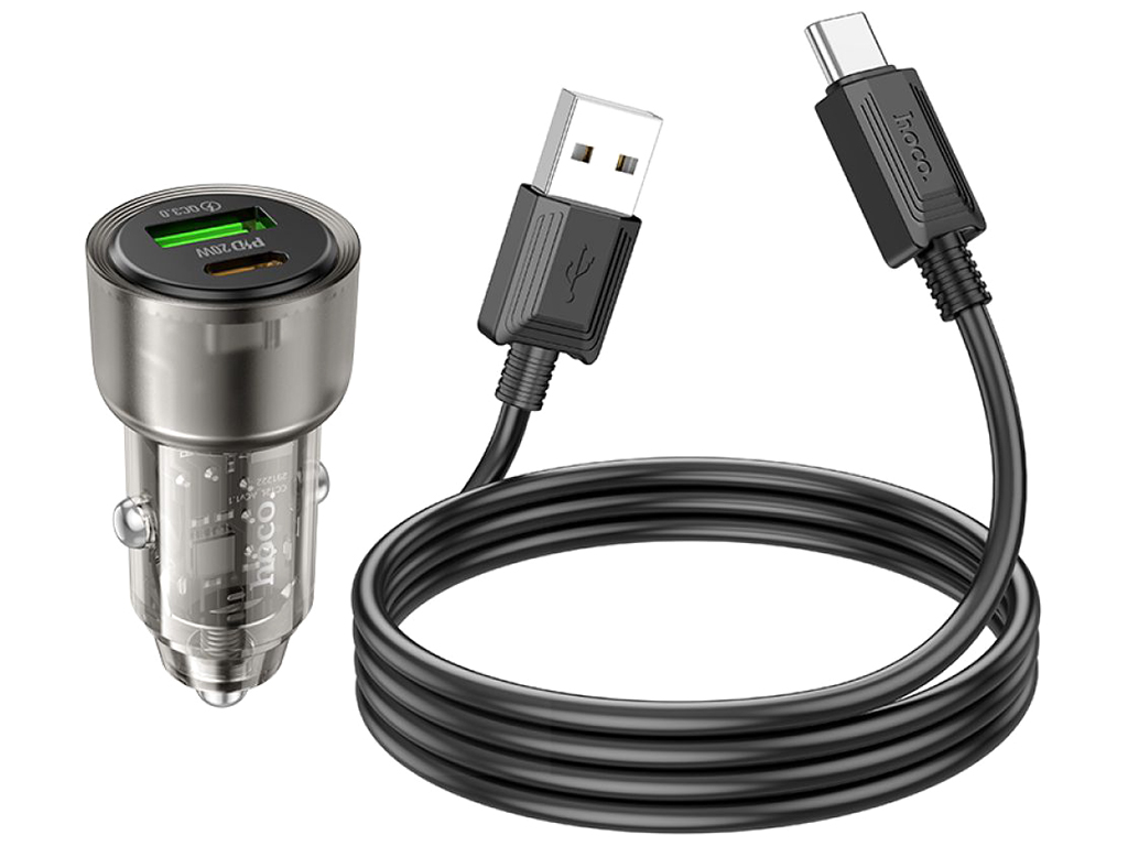 Авто Зарядное Устройство Hoco Z52 Spacious PD38W+QC3.0 Type-C, Цвет Прозрачно-черный