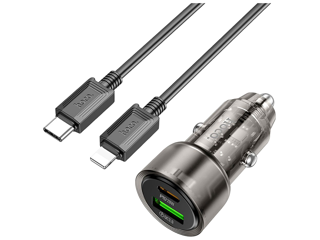 Авто Зарядное Устройство Hoco Z52 Spacious PD38W+QC3.0 Type-C to Lightning, Цвет черный