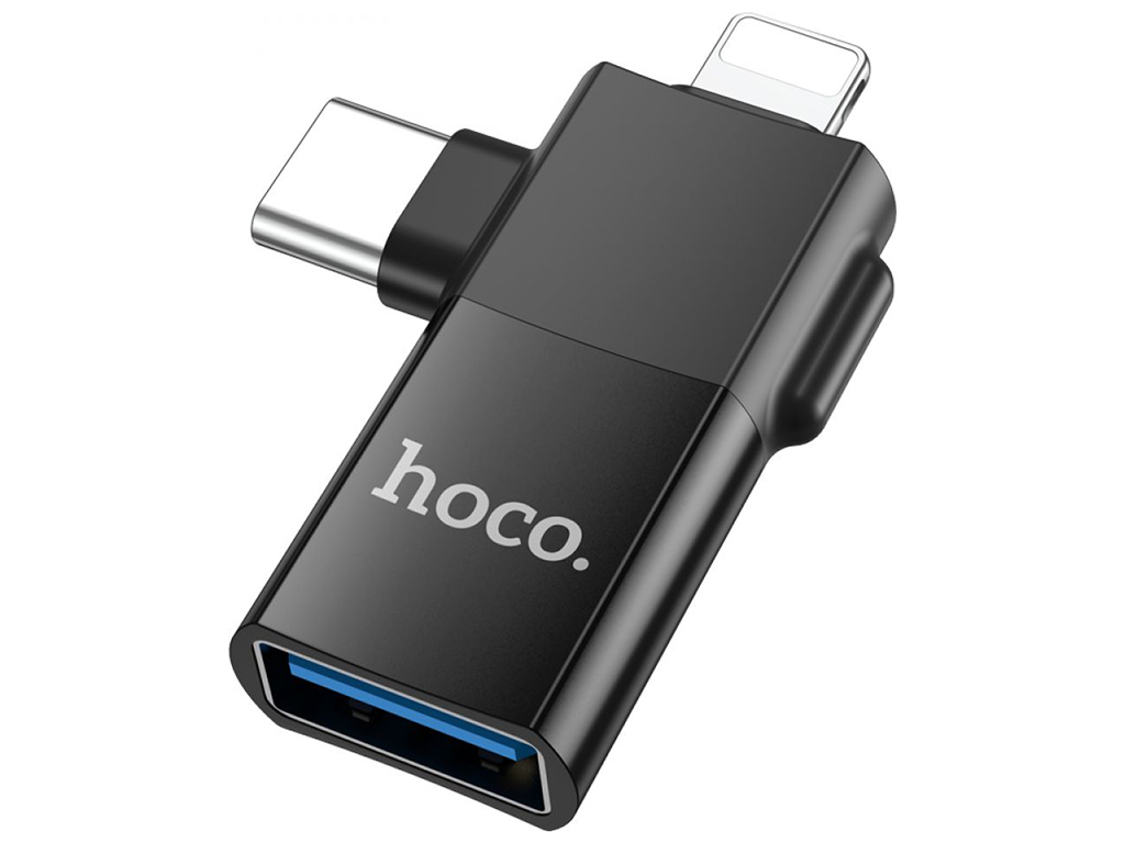 Перехідник Hoco UA17 iP male/Type-C male to USB female two-in-one Колір Чорний