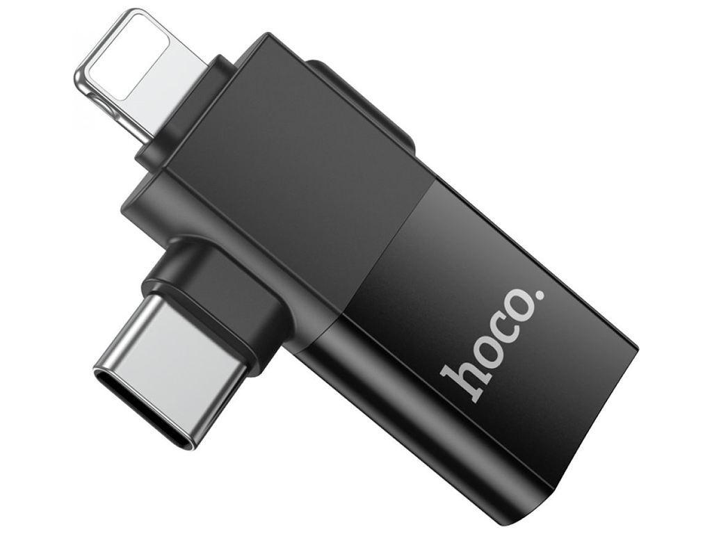 Перехідник Hoco UA17 iP male/Type-C male to USB female two-in-one Колір Чорний