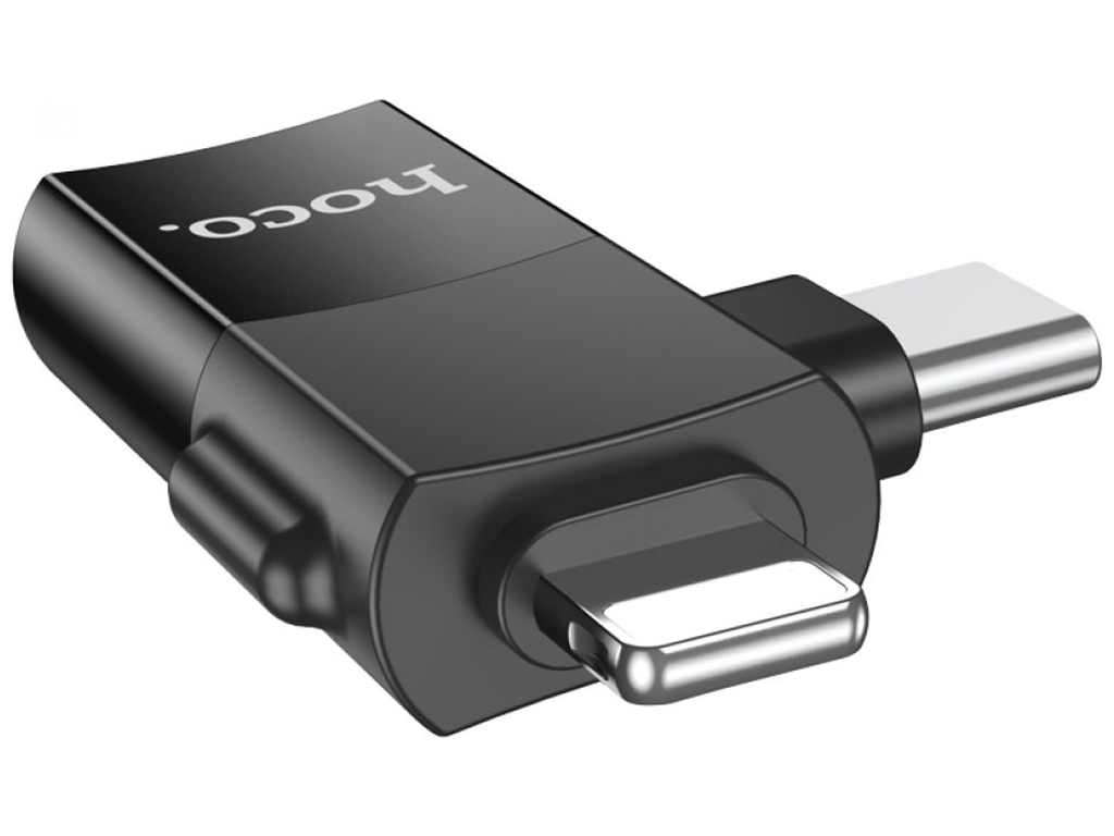 Перехідник Hoco UA17 iP male/Type-C male to USB female two-in-one Колір Чорний
