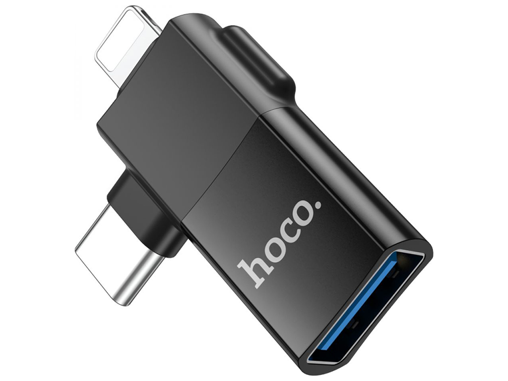 Перехідник Hoco UA17 iP male/Type-C male to USB female two-in-one Колір Чорний