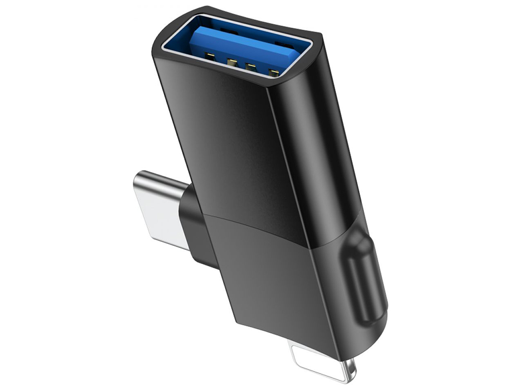 Перехідник Hoco UA17 iP male/Type-C male to USB female two-in-one Колір Чорний