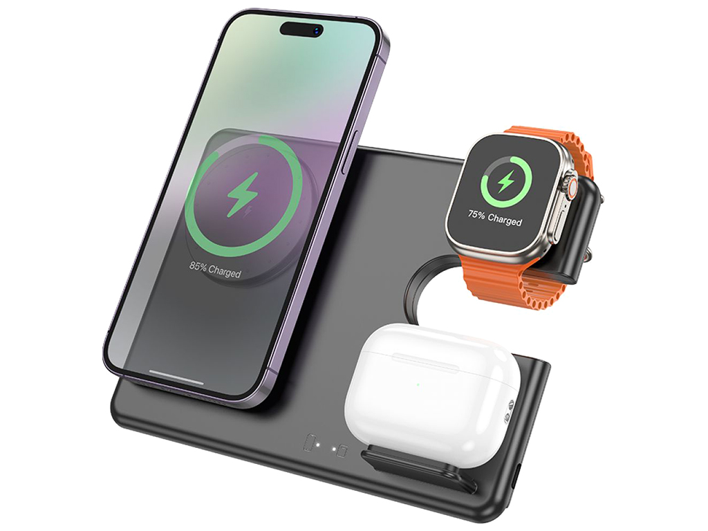 Беспроводное Зарядное Устройство Hoco CQ1 3-in-1 15W (for iWatch) Цвет Черный