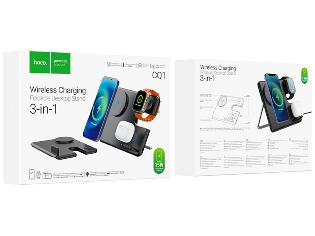 Беспроводное Зарядное Устройство Hoco CQ1 3-in-1 15W (for iWatch) Цвет Черный