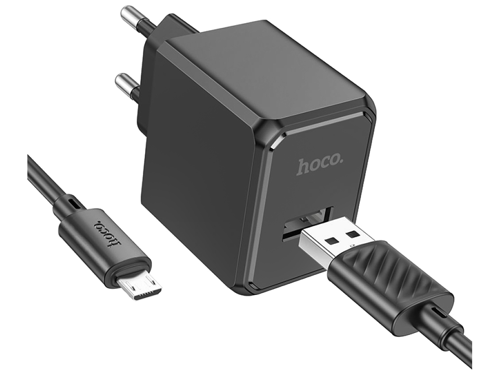 Мережевий Зарядний Пристрій Hoco CS11A 1USB 2.1A+USB to Micro, Колір Чорний