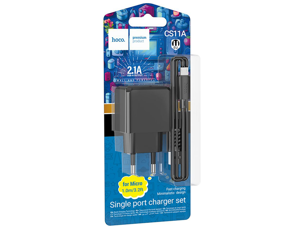 Мережевий Зарядний Пристрій Hoco CS11A 1USB 2.1A+USB to Micro, Колір Чорний