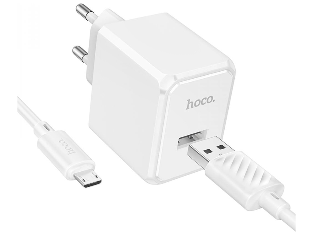 Мережевий Зарядний Пристрій Hoco CS11A 1USB 2.1A+USB to Micro, Колір Білий