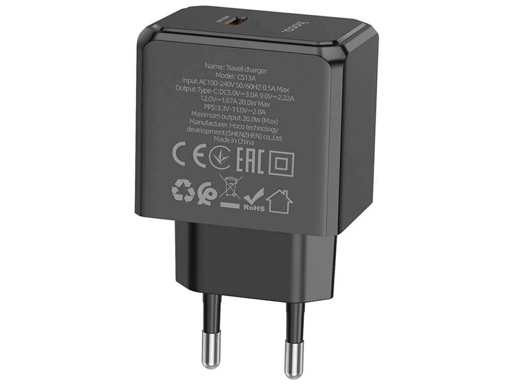 Сетевое Зарядное Устройство Hoco CS13A 1USB-C PD/QC 20W Цвет Черный