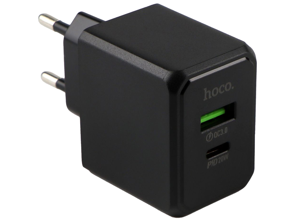 Сетевое зарядное устройство Hoco CS14A 1USB-C/1USB PD/QC 20W+Type-C to Lightning, Цвет Черный