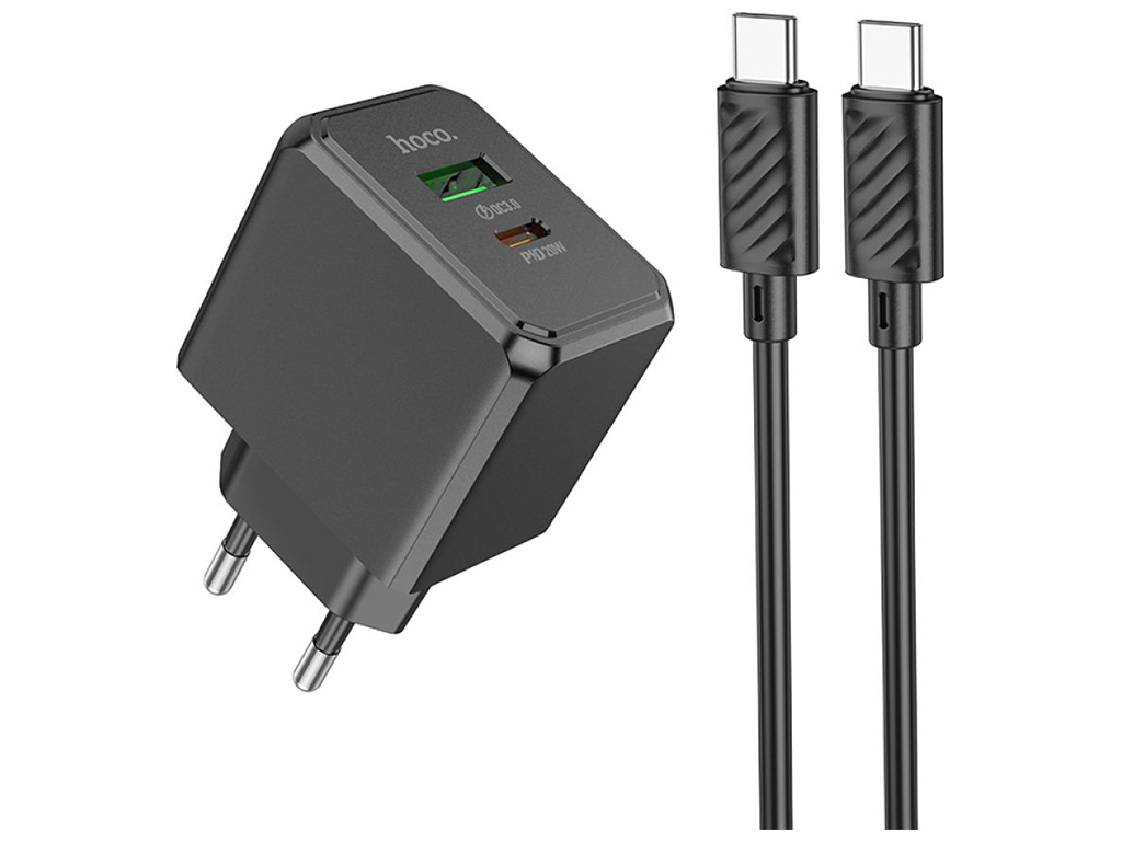 Сетевое зарядное устройство Hoco CS14A 1USB-C/1USB PD/QC 20W+Type-C to Type-C, Цвет Черный