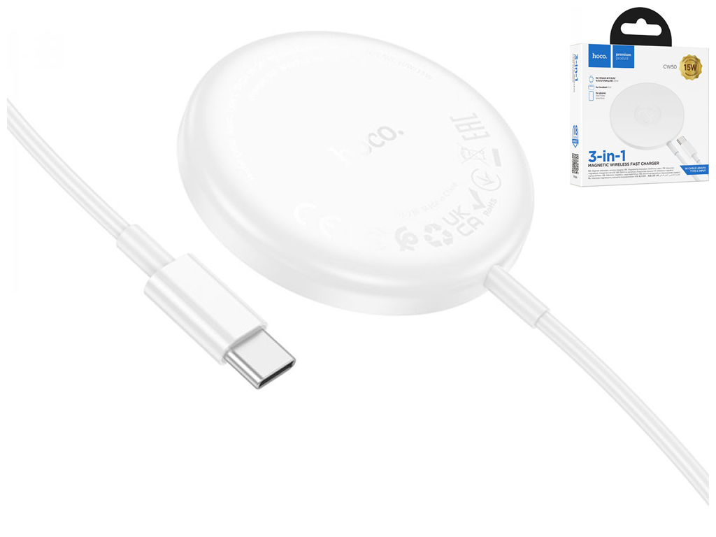Беспроводное Зарядное Устройство Hoco CW50 Fast 3-in-1 magnetic 15W (for iWatch) Цвет Белый