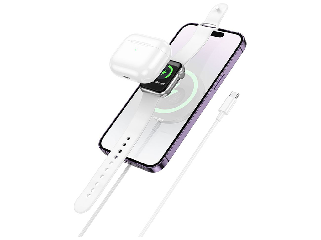 Беспроводное Зарядное Устройство Hoco CW50 Fast 3-in-1 magnetic 15W (for iWatch) Цвет Белый
