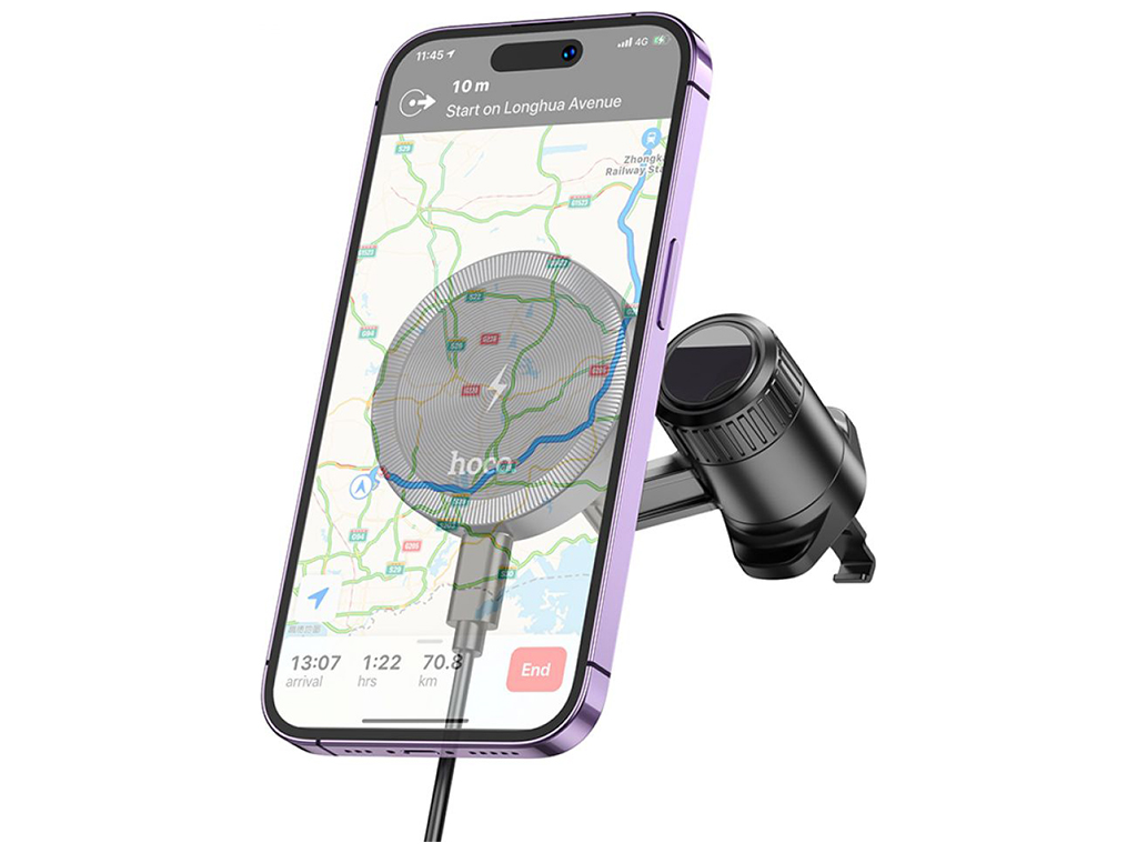 Автодержатель Hoco HW6 Vision Metal Magnetic Wireless 15W Цвет Серый