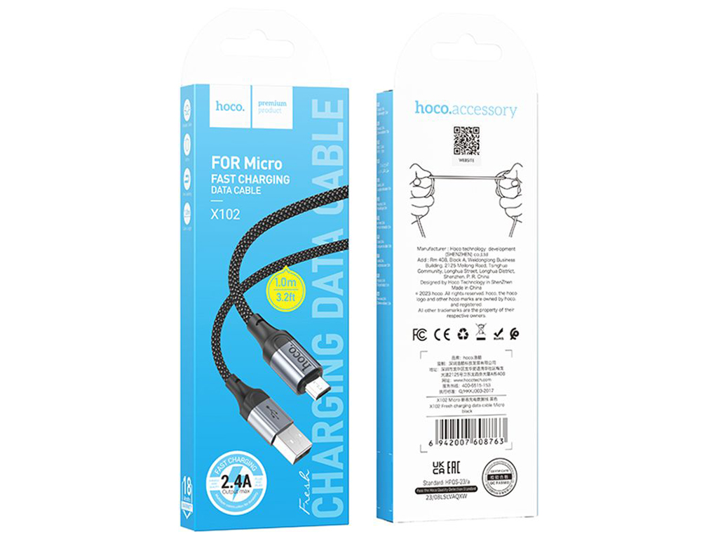 Кабель USB Hoco X102 мicro 2.4A Колір Чорний