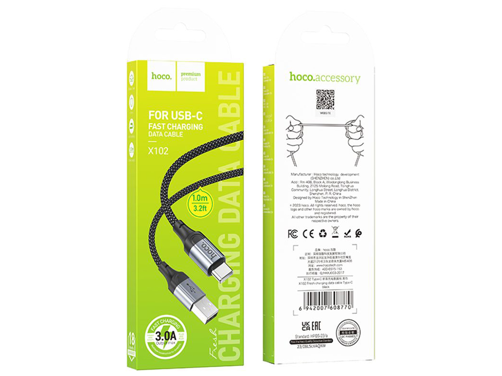 Кабель USB Hoco X102 Type-C 3A Колір Чорний