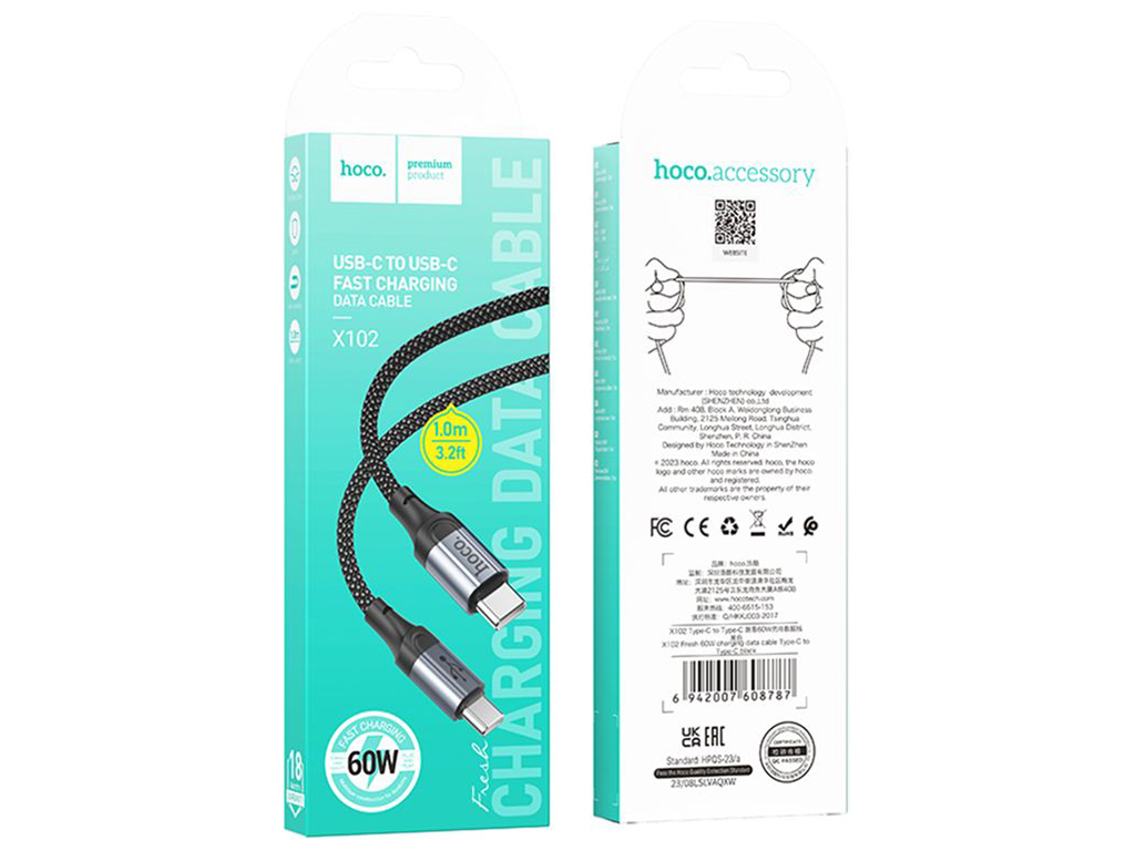 Кабель USB Hoco X102 Type-C to Type-C 60W Цвет Черный
