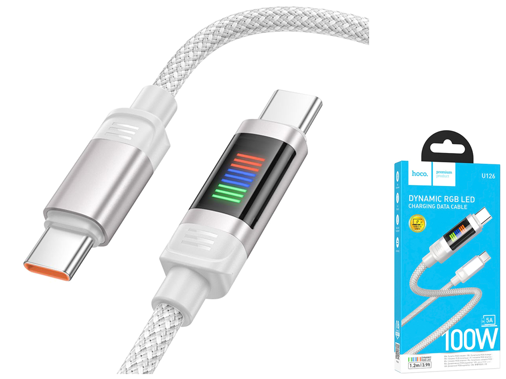 Кабель USB Hoco U126 100W Type-C to Type-C 1,2м Цвет Серый
