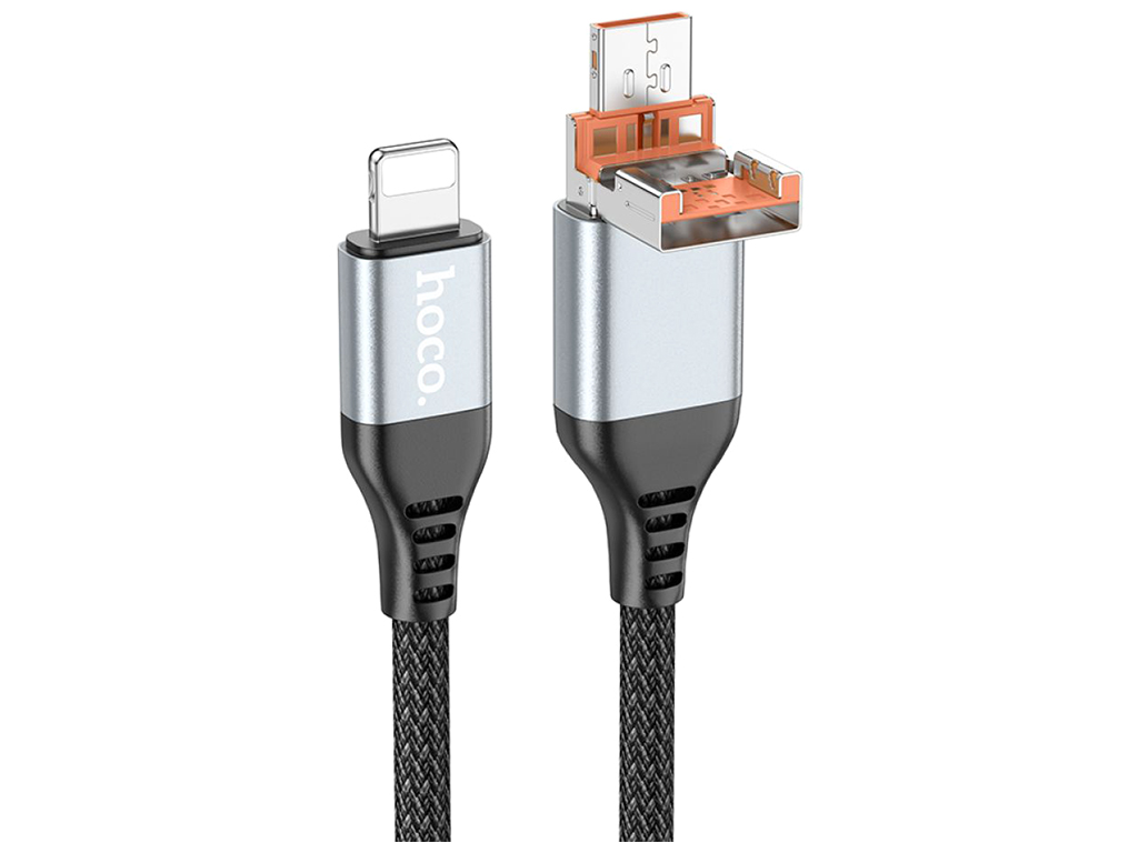 Кабель USB Hoco U128 2in1 2.4A/PD27W USB/Type-C to Lightning 1,2м Колір Чорний