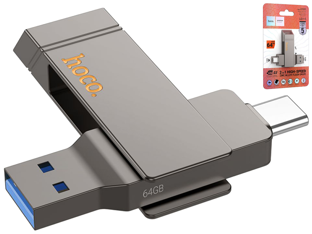USB флеш-накопичувач Hoco UD15 Clever USB3.2 64GB Type-C, Колір Сiрий