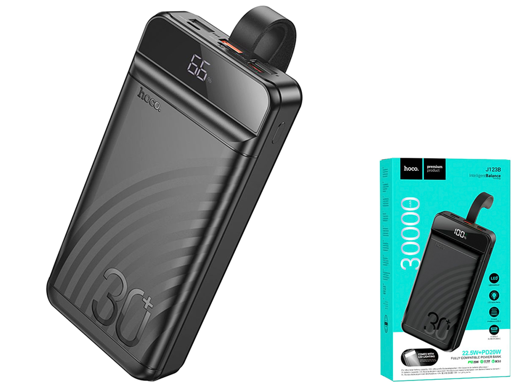 Універсальна мобільна батарея Power Bank Hoco J123B Element 22.5W+PD20W, 30000mAh, колір чорний