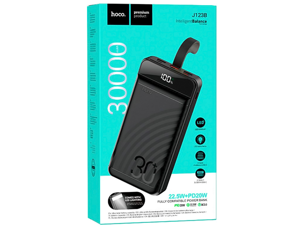 Універсальна мобільна батарея Power Bank Hoco J123B Element 22.5W+PD20W, 30000mAh, колір чорний