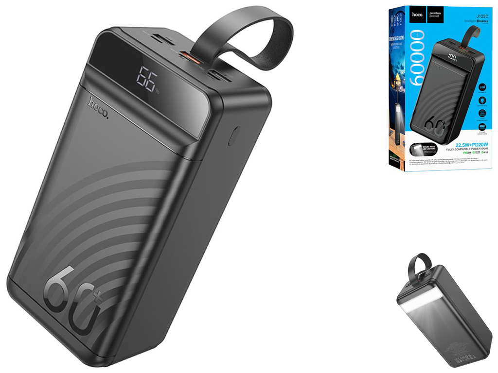 Універсальна мобільна батарея Hoco J123C Element 22.5W+PD20W with digital display 60000mAh Чорний