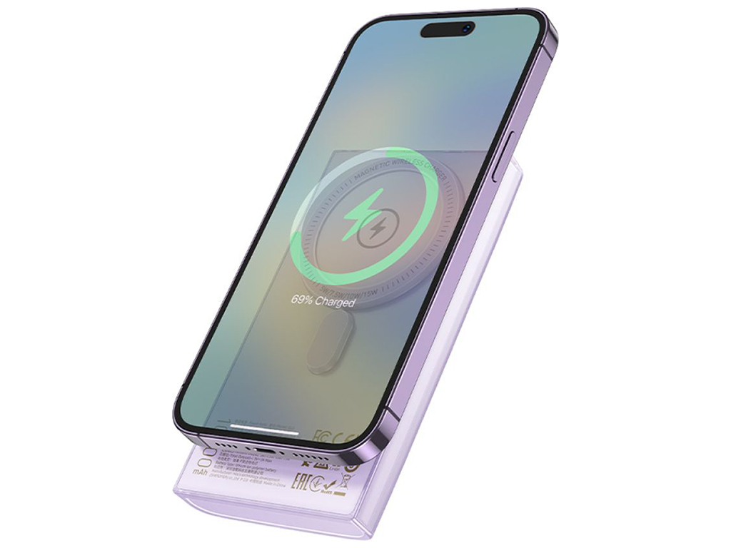 Універсальна мобільна батарея Hoco Q22 Taurus 22.5W+PD20W magnetic digital display 10000mAh Фiолетов