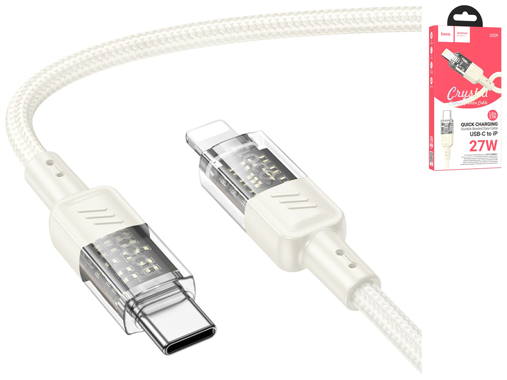 Кабель USB Hoco U129 PD27W Type-C to Lightning 1,2м Колір Бежевий