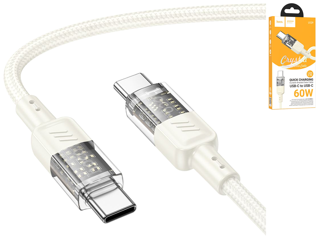 Кабель USB Hoco U129 60W Type-C to Type-C 1,2м Цвет Бежевый