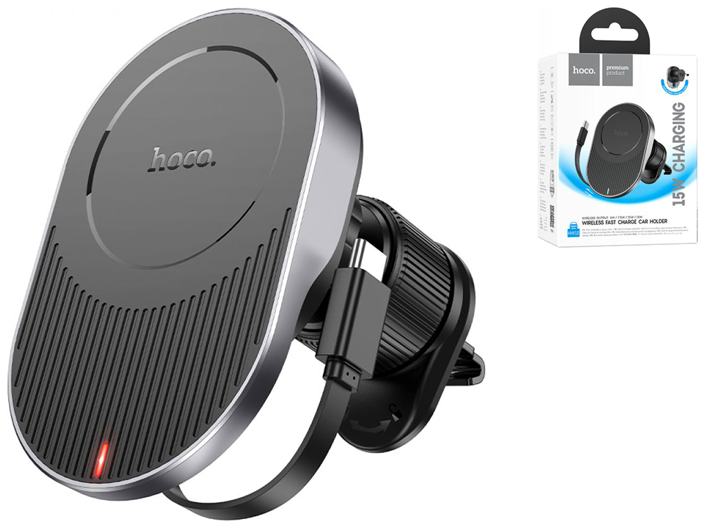 Автодержатель Hoco HW12 Guardian Magnetic Wireless 15W Цвет Черно-Серый