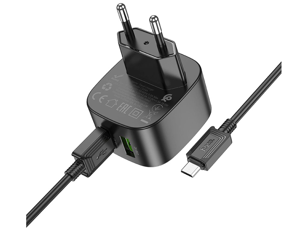Сетевое зарядное устройство Hoco CS34A 2USB QC 18W+USB to Micro, Цвет Черный