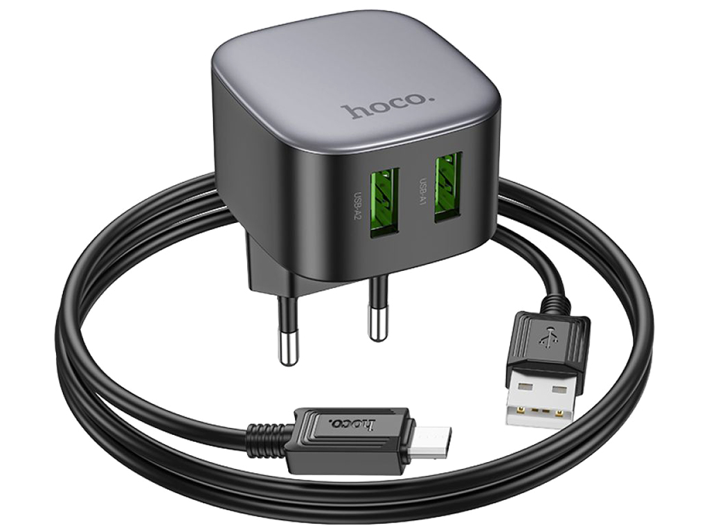 Сетевое зарядное устройство Hoco CS34A 2USB QC 18W+USB to Micro, Цвет Черный