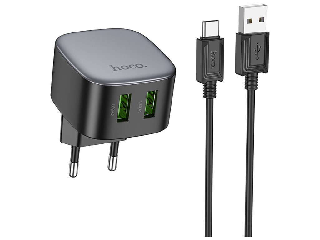 Сетевое зарядное устройство Hoco CS34A 2USB QC 18W+USB to Type-C, Цвет Черный