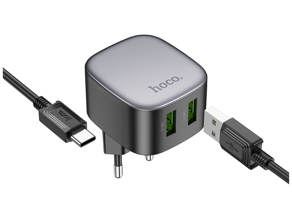 Сетевое зарядное устройство Hoco CS34A 2USB QC 18W+USB to Type-C, Цвет Черный