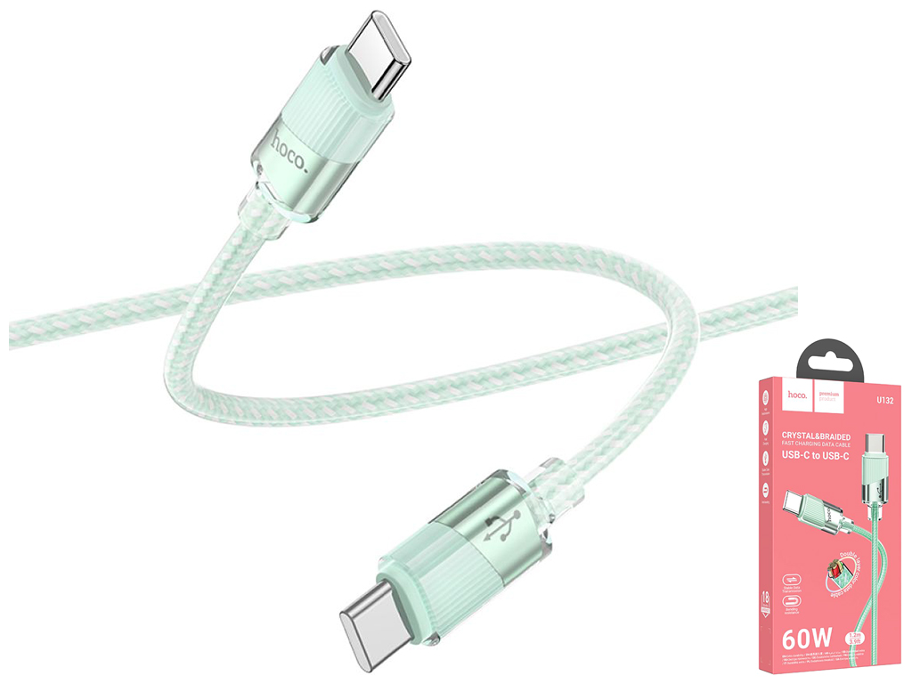 Кабель USB Hoco U132 60W Type-C to Type-C 1,2м Цвет Зеленый