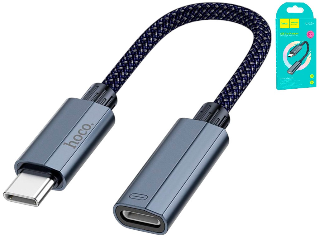 Перехідник Type-C to Lightning Hoco UA29A, кабель 0,15м, 80×140×15мм, темно-синій