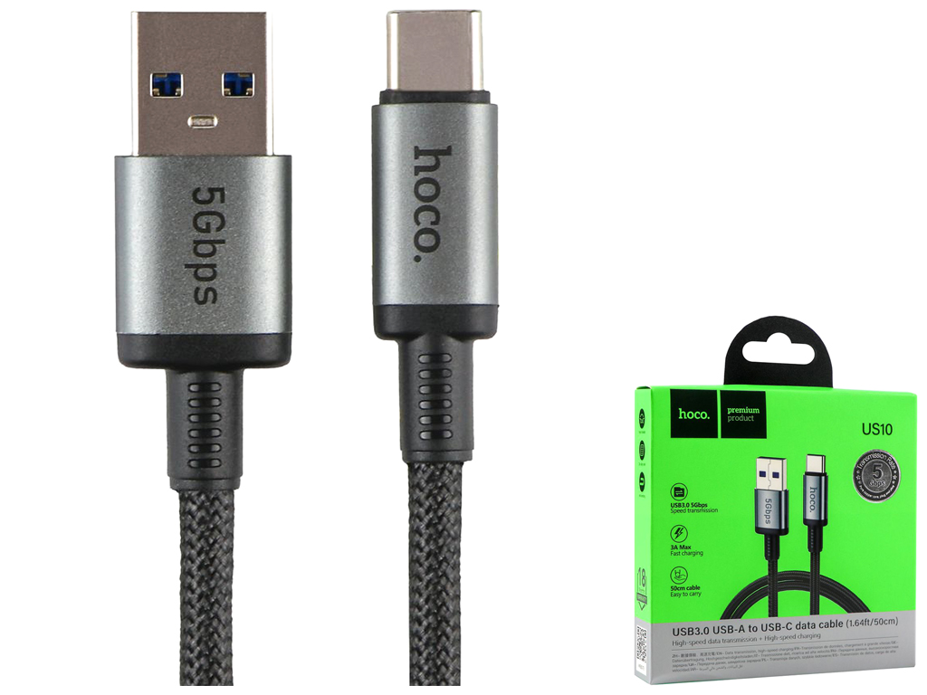 Кабель USB Hoco US10 Type-C to Type-C USB3.0/5GB 0.5м Колір Чорний