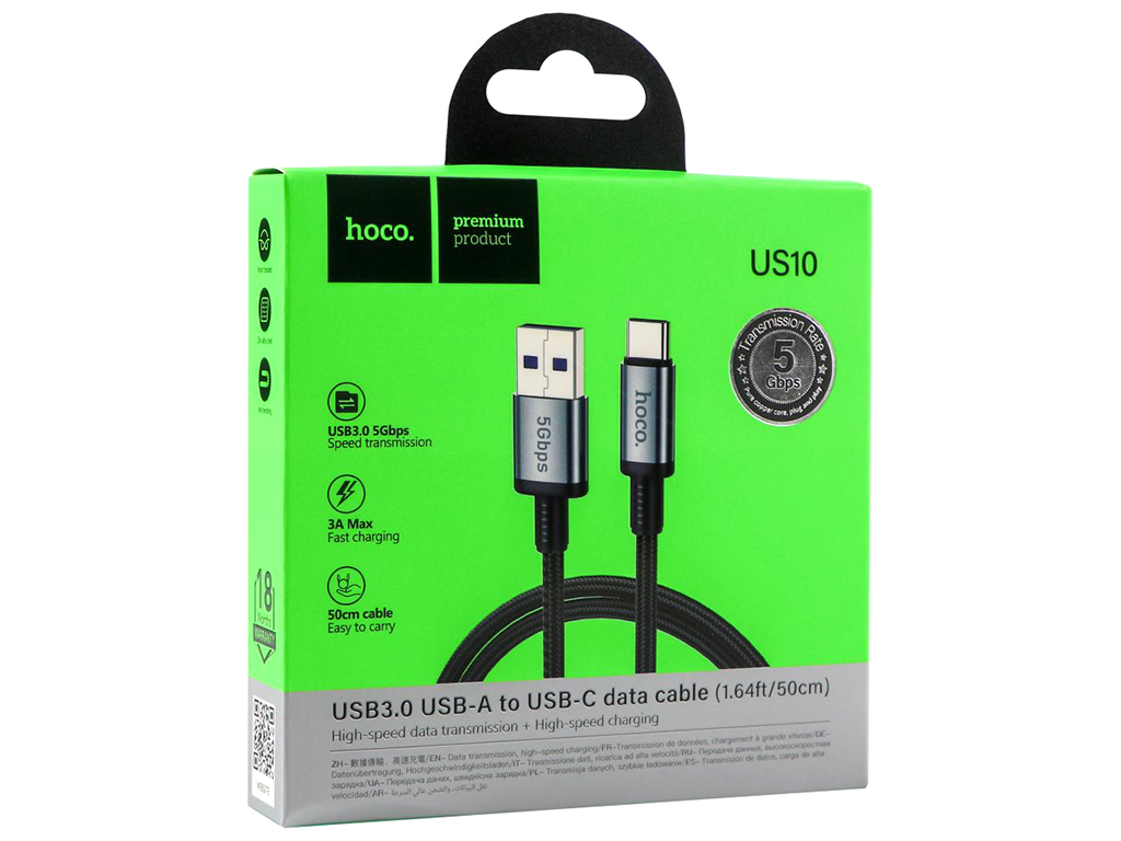 Кабель USB Hoco US10 Type-C to Type-C USB3.0/5GB 0.5м Колір Чорний