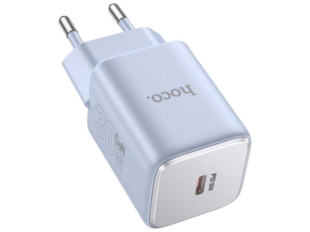 Сетевое зарядное устройство Hoco N43 1USB-C PD/QC 30W GAN, Цвет Голубой