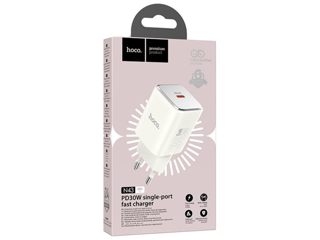 Сетевое зарядное устройство Hoco N43 1USB-C PD/QC 30W GAN, Цвет Голубой
