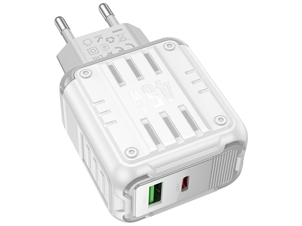 Сетевое зарядное устройство Hoco C136A 1USB-C/1USB PD/QC 45W, цвет белый