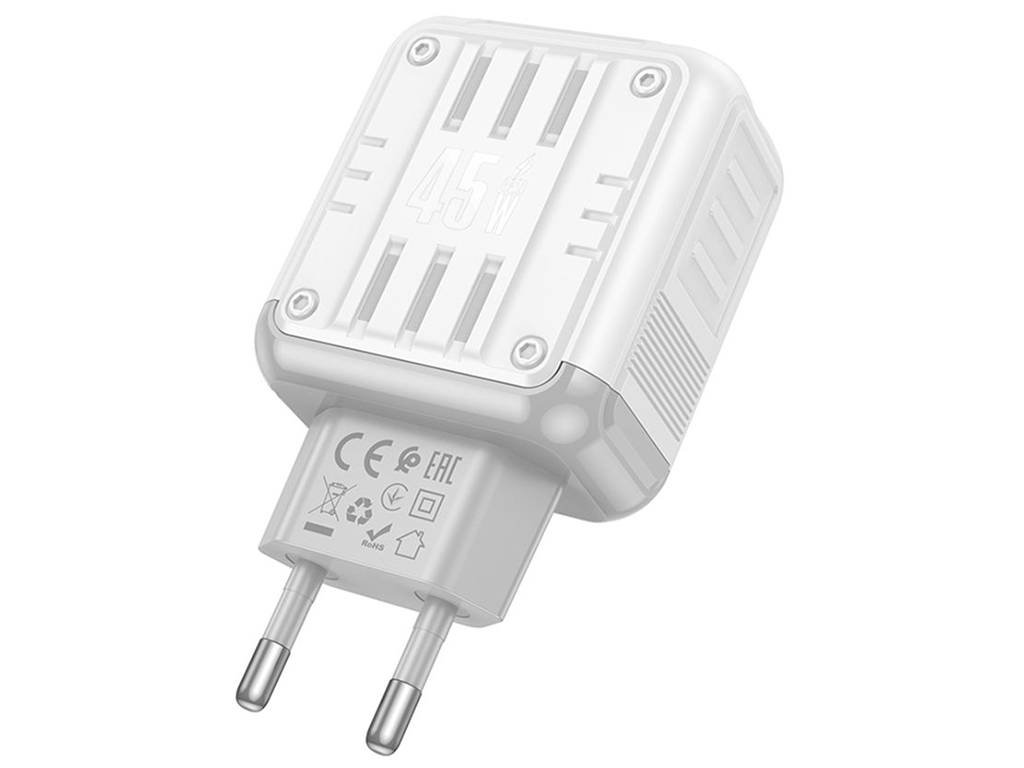 Сетевое зарядное устройство Hoco C136A 1USB-C/1USB PD/QC 45W, цвет белый