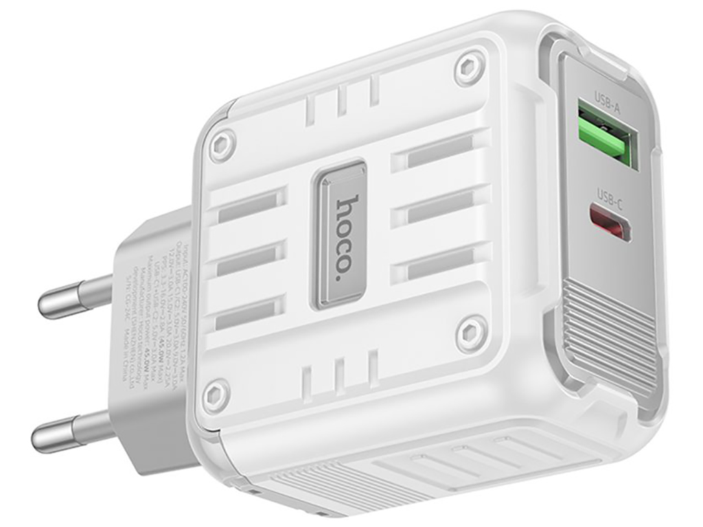 Сетевое зарядное устройство Hoco C136A 1USB-C/1USB PD/QC 45W, цвет белый