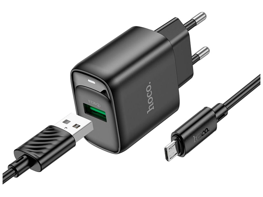 Сетевое зарядное устройство Hoco C140A 1USB QC 18W+USB to Micro, цвет черный